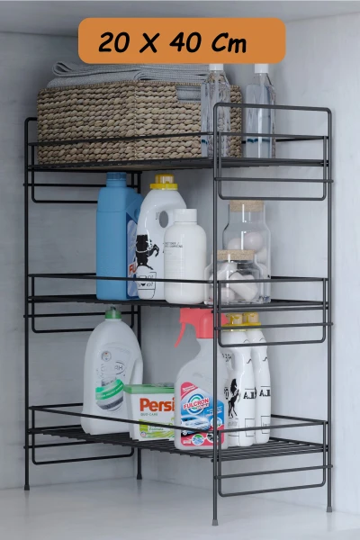 3 Katlı Evye Tezgah Altı Raf Banyo Mutfak Dolabı Çok Amaçlı Düzenleyici Deterjanlık Organizer 20X40