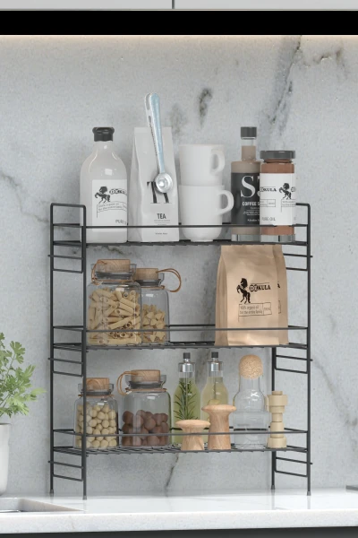 3 Katlı Mutfak Rafı Banyo Dolabı Çok Amaçlı Düzenleyici Baharatlık Masa Üstü Tezgah Raf Organizer