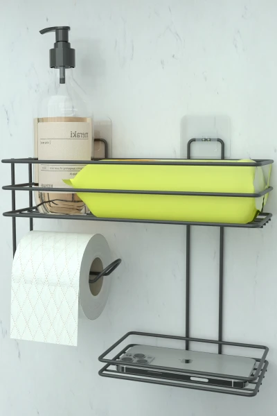 Tuvalet Hijyen Seti Kağıtlık Peçetelik Islak Mendil ve Sıvı Sabun Hazneli