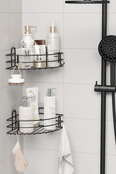 Yapışkanlı 2 li set Banyo Köşeliği Köşe Rafı Duş Şampuanlık Duvar Düzenleyici Organizer Raf