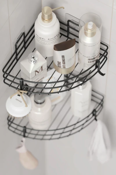 Yapışkanlı 2 li set Banyo Köşeliği Köşe Rafı Duş Şampuanlık Duvar Düzenleyici Organizer Raf