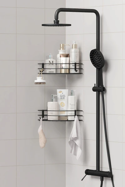 Yapışkanlı 2 li set Banyo Köşeliği Köşe Rafı Duş Şampuanlık Duvar Düzenleyici Organizer Raf