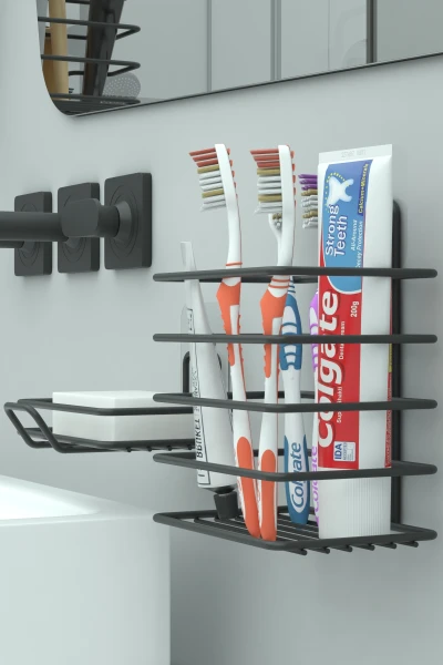 Yapışkanlı Metal Diş Fırçalık + Banyo Sabunluk 2li Set