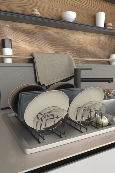 Tabaklık Rafı Tabak Kurutmalık Tencere Kapak Düzenleyici Organizer Standı Mutfak Tezgah