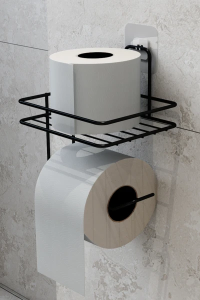 Yapışkanlı Tuvalet Kağıtlığı Tutacağı Askısı Mat Siyah Metal Tuvalet Kağıtlık