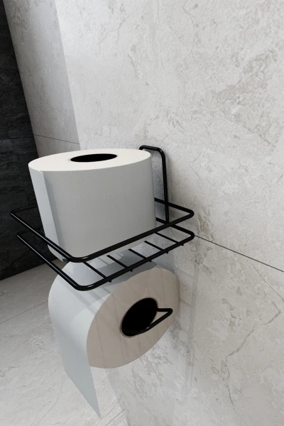 Yapışkanlı Tuvalet Kağıtlığı Tutacağı Askısı Mat Siyah Metal Tuvalet Kağıtlık