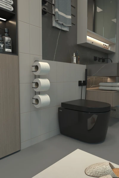 3 Katlı yapışkanlı Tuvalet Kağıtlığı Tutacağı Askısı Mat Siyah Metal Tuvalet Kağıtlık