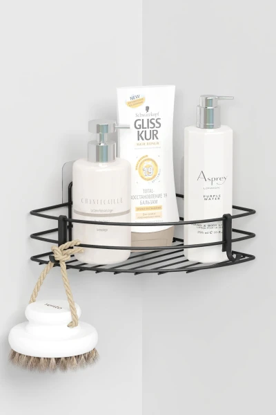 Yapışkanlı Banyo Köşeliği Köşe Rafı Duş Şampuanlık Duvar Düzenleyici Organizer Raf 1 Adet