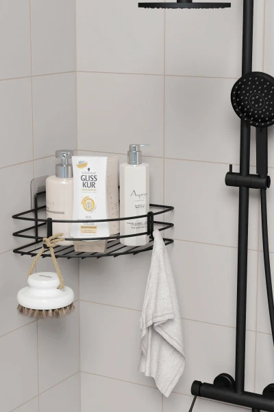 Yapışkanlı Banyo Köşeliği Köşe Rafı Duş Şampuanlık Duvar Düzenleyici Organizer Raf 1 Adet