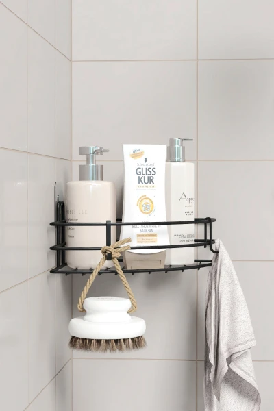 Yapışkanlı Banyo Köşeliği Köşe Rafı Duş Şampuanlık Duvar Düzenleyici Organizer Raf 1 Adet