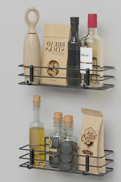 Dolap Kapağı Rafı Yapışkanlı 2 li set Mutfak Tezgah Düzenleyici  Duvar Organizer