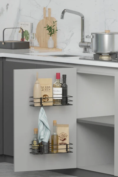 Dolap Kapağı Rafı Yapışkanlı 2 li set Mutfak Tezgah Düzenleyici  Duvar Organizer