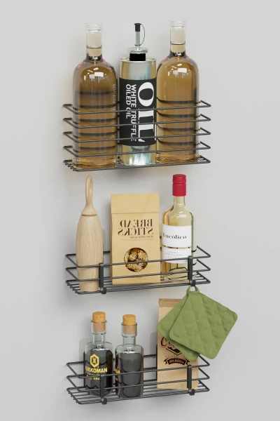 Yapışkanlı 3lü Yağdanlık Rafı Yağlık Mutfak Düzenleyici Organizer Sirkelik Baharatlık Altlığı Standı