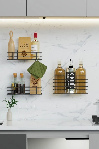 Yapışkanlı 3lü Yağdanlık Rafı Yağlık Mutfak Düzenleyici Organizer Sirkelik Baharatlık Altlığı Standı