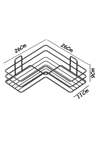 Yapışkanlı Banyo Köşeliği Köşe Rafı Duş Şampuanlık Duvar Düzenleyici Organizer Raf Siyah Metal