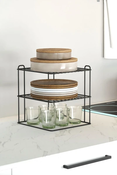 Siyah 2 Adet 3 katlı Tabaklık Dolap Içi Düzenleyici Organizer Tezgah Banyo Tabak Bardak Düzenleme