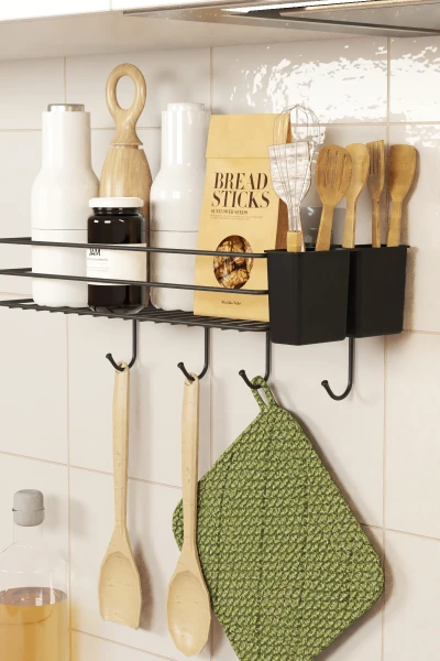 Yapışkanlı Büyük Boy Askılı Mutfak Rafı Tezgah Duvar Düzenleyici Organizer