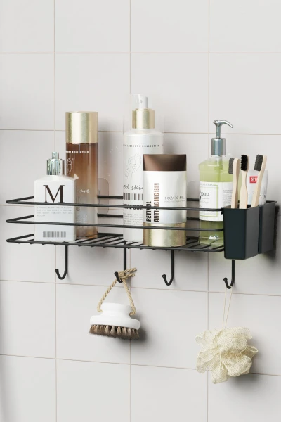 Yapışkanlı Büyük Boy Askılı Banyo Rafı Duş Şampuanlık Duvar Düzenleyici Organizer