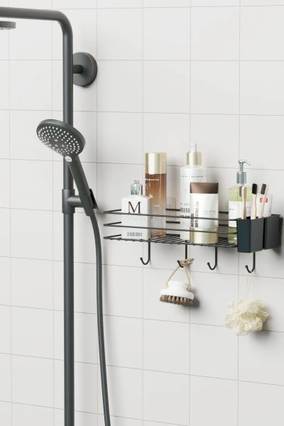 Yapışkanlı Büyük Boy Askılı Banyo Rafı Duş Şampuanlık Duvar Düzenleyici Organizer