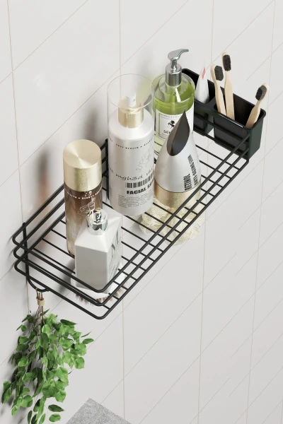Yapışkanlı Büyük Boy Askılı Banyo Rafı Duş Şampuanlık Duvar Düzenleyici Organizer