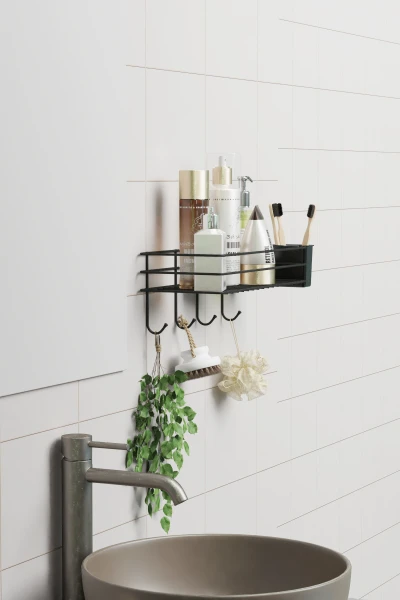 Yapışkanlı Büyük Boy Askılı Banyo Rafı Duş Şampuanlık Duvar Düzenleyici Organizer