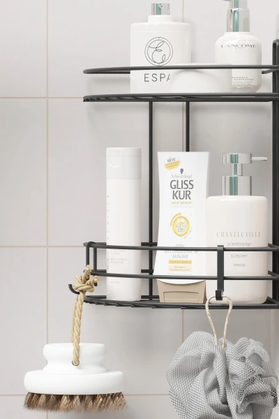 Yapışkanlı 2 Katlı Banyo Köşeliği Köşe Rafı Duş Şampuanlık Duvar Düzenleyici Organizer Raf